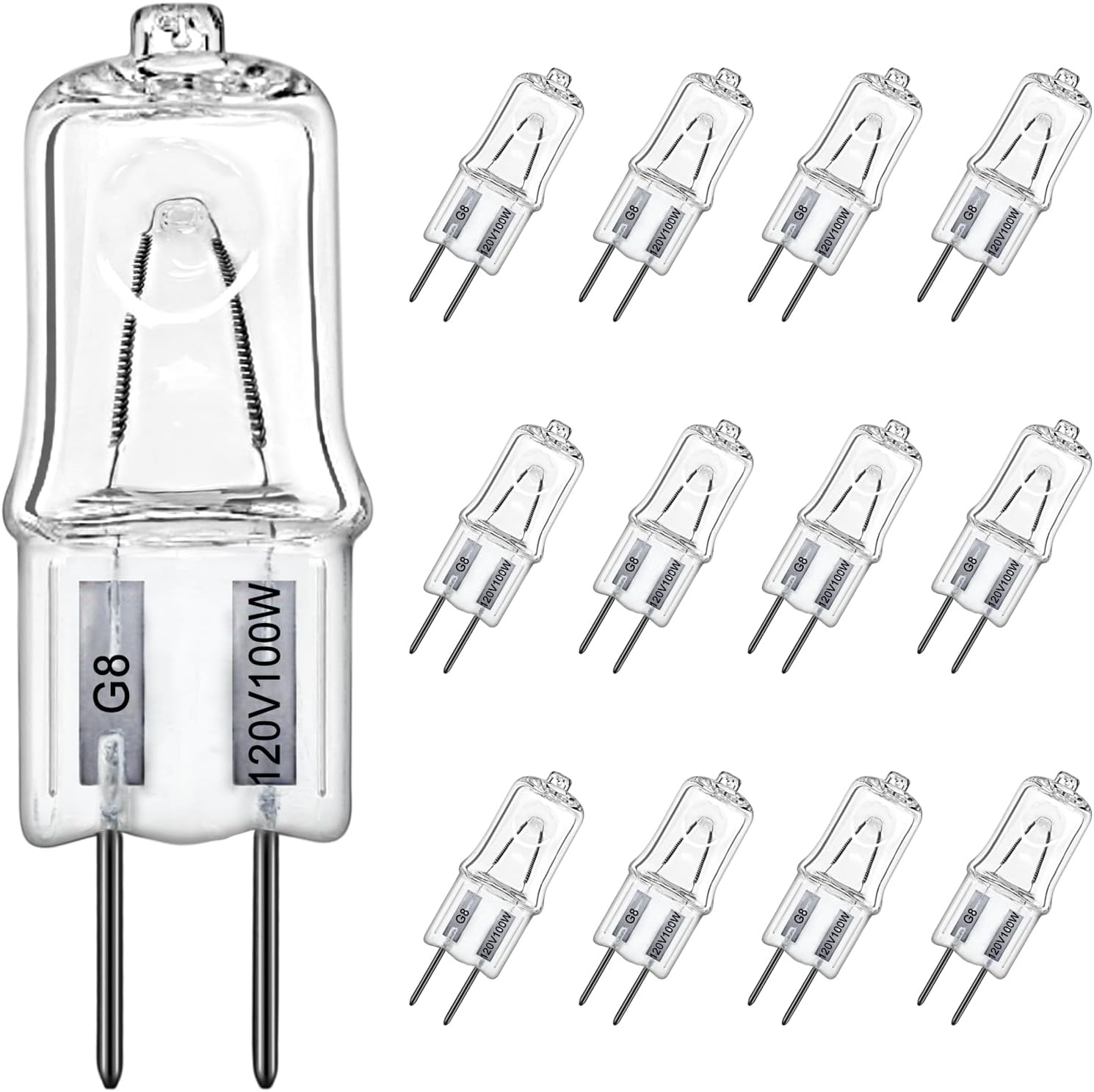 G8 Halogen Bulbs,120v 100w Bulb Mini Spotlight Bulbs 2 Pin Clear Capsule Lamp Bulb,Dimmable 2700K Warm White Light Bulbs (12 Pack)
