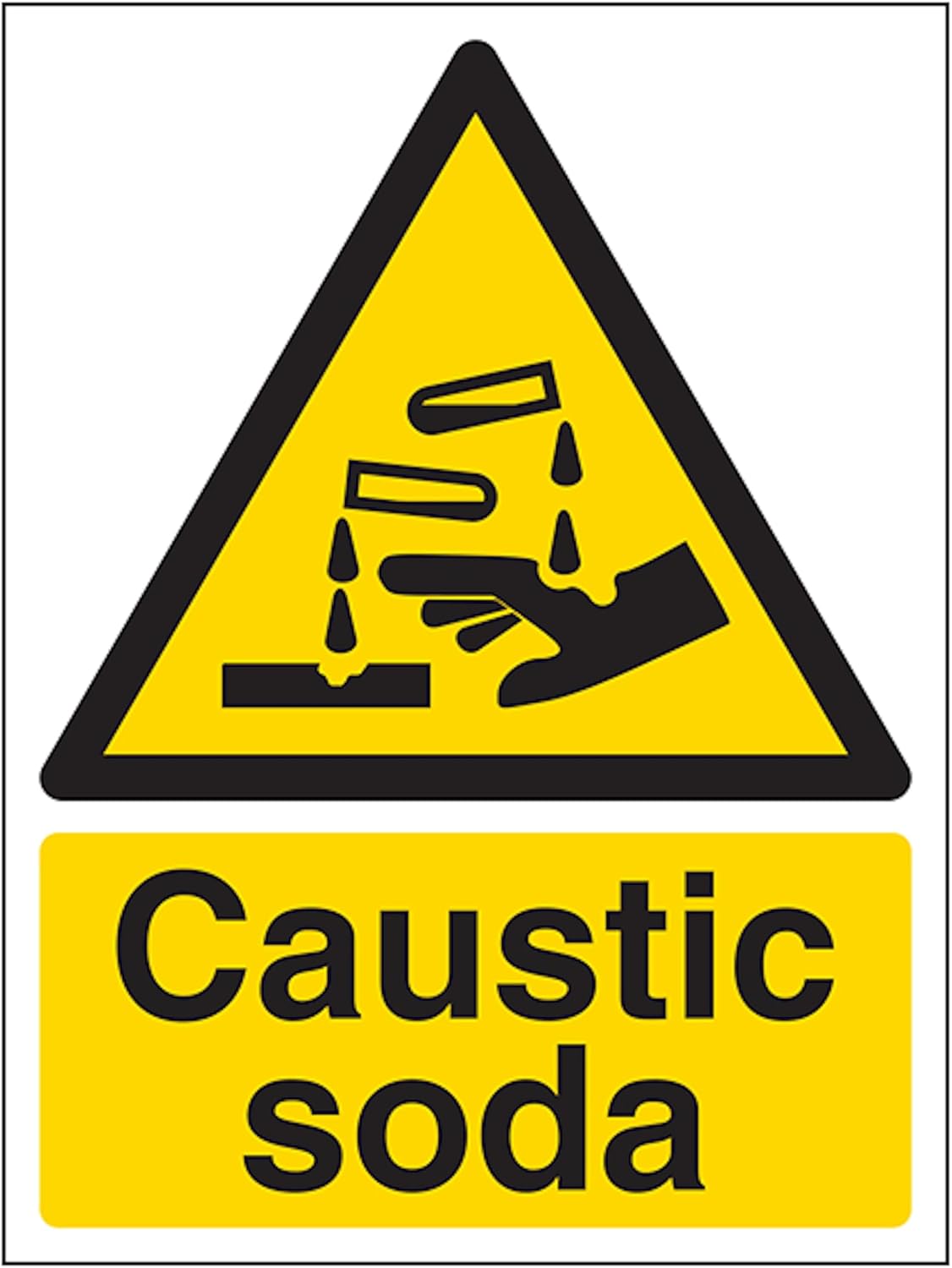 V Safety Caustic Soda - Portrait 150 x 200mm - 2mm Rigid Plastic Safety Sign
