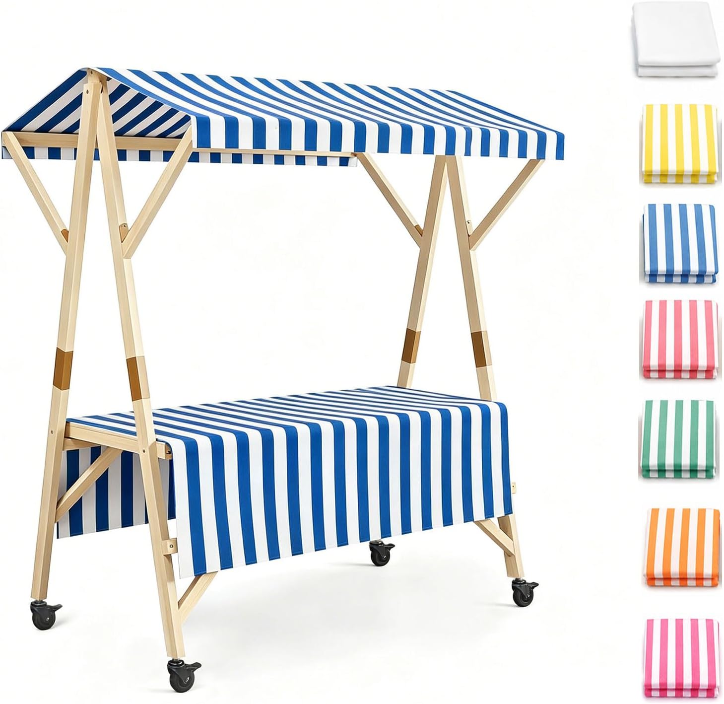 Portable Vendor Cart with Canopy, Foldable Farmers Market Booth Stand with Wheels, Mobile Market Stall for Festivals, Craft Fairs, Beach Events & Pop-Up Shops Blue 47.2in/120cm