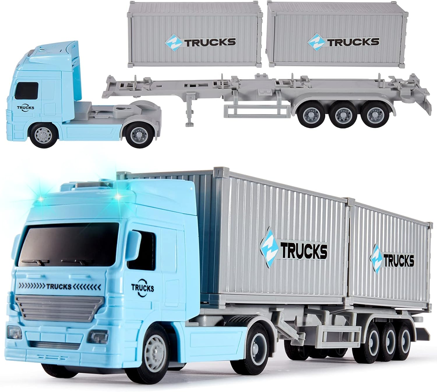 HERSITY Container Transporter Truck Toy 1:50 Scale, Friction Lorry Cars with Lights and Sounds Gifts for 3 4 5 6 Years Old Children Boys Girls