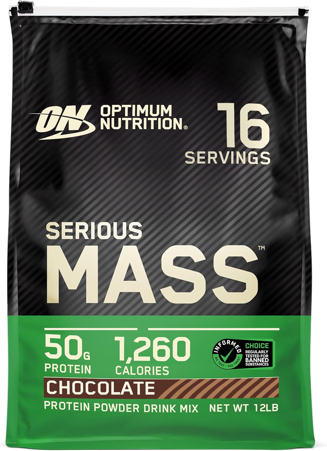 Optimum Nutrition Serious Mass, Weight Gainer Protein Powder, Mass Gainer, Vitamin C and Zinc for Immune Support, Creatine, Chocolate, 12 Pound (Packaging May Vary)