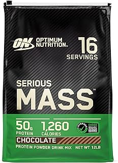 Optimum Nutrition Serious Mass, Weight Gainer Protein Powder, Mass Gainer, Vitamin C and Zinc for Immune Support, Creatine, Chocolate, 12 Pound (Packaging May Vary)