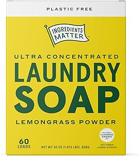 Ingredients Matter Powder Laundry Soap - Lemongrass Scent, Hypoallergenic Detergent, Natural & Eco-Friendly, Plastic Free, Made in USA, Natural Essential Oils & Dermatologist Tested - 30 oz, 60 Loads