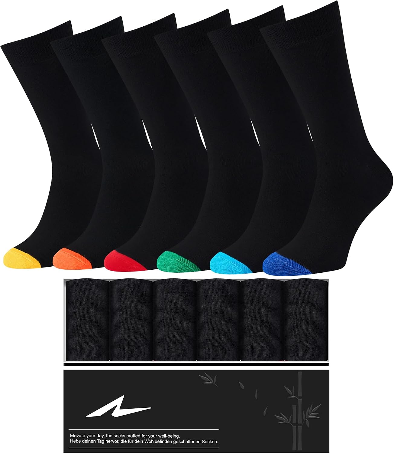 Niorasen Men's Bamboo Rayon Dress Socks, 6 Pairs, Mid Calf