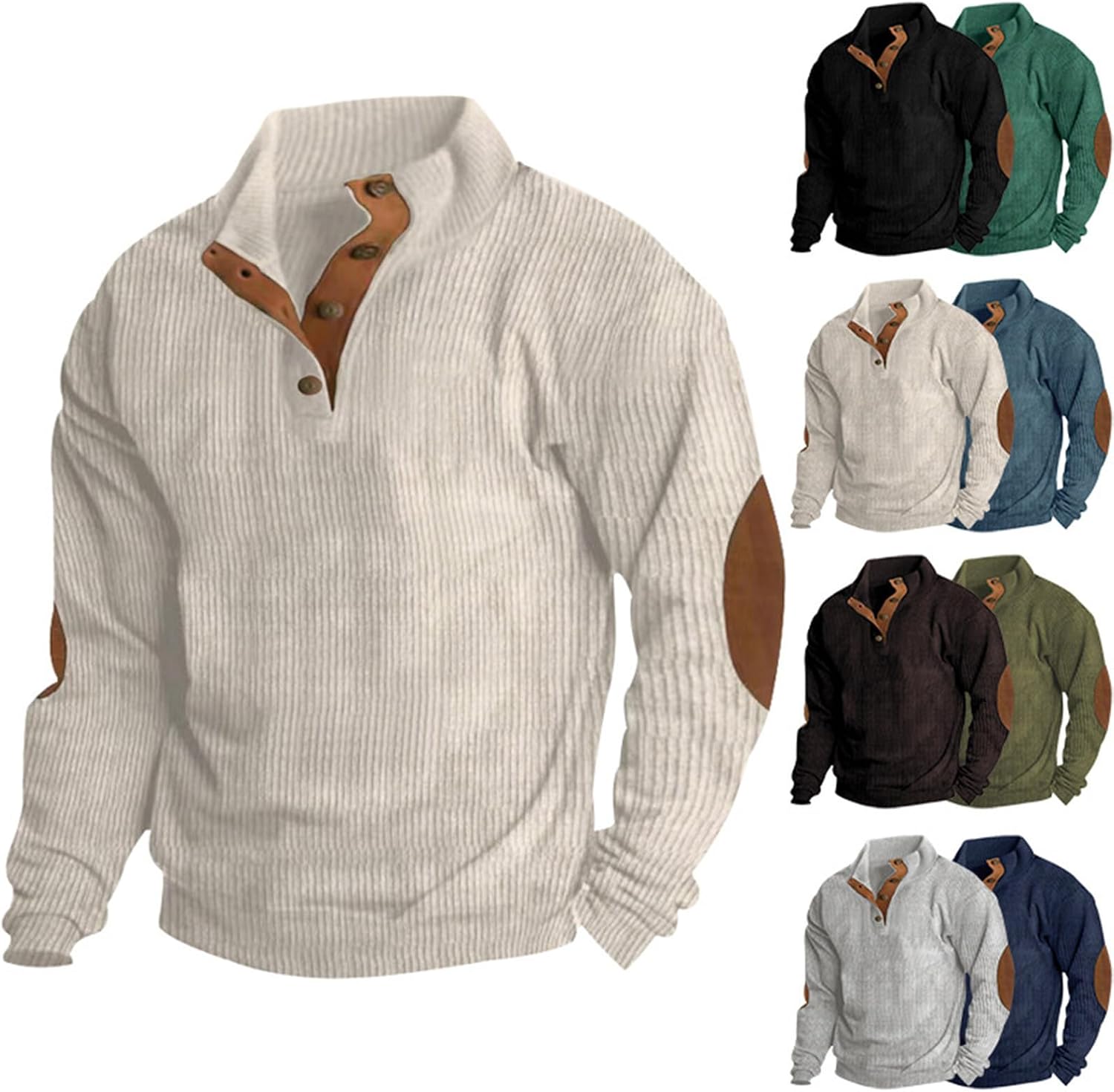 Mens Casual 1/4 Button Down Pullover Sweaters Corduroy Sweatshirts Wool Cashmere Tops Long Sleeve Shirts for Men