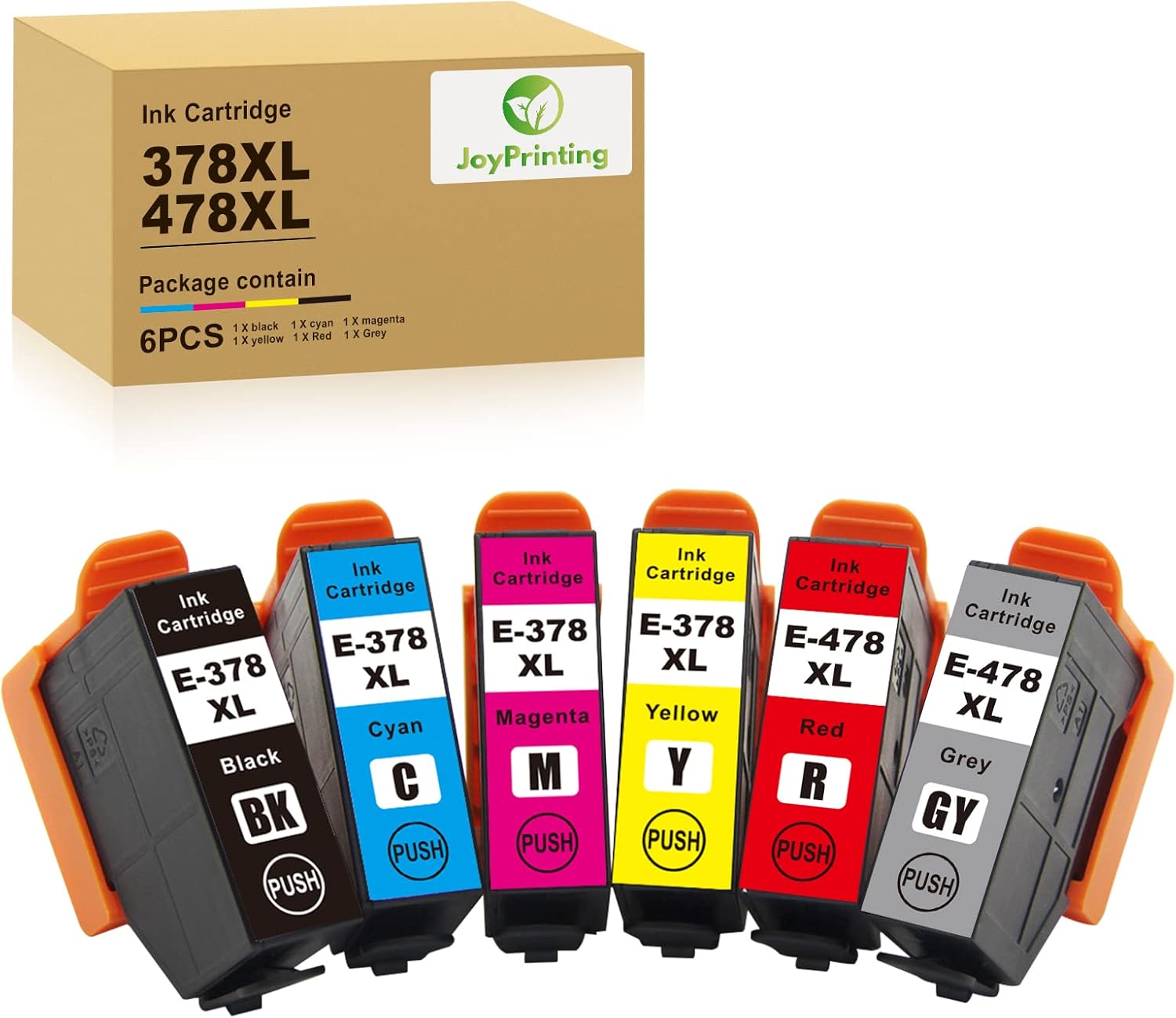 JoyPrinting 378XL 478XL Ink Cartridge Compatible 378 478XL Ink Cartridges Replacement for Expression Photo XP-15000 C13T379D4010 (Black Cyan Magenta Yellow Red Grey 6 Pack)