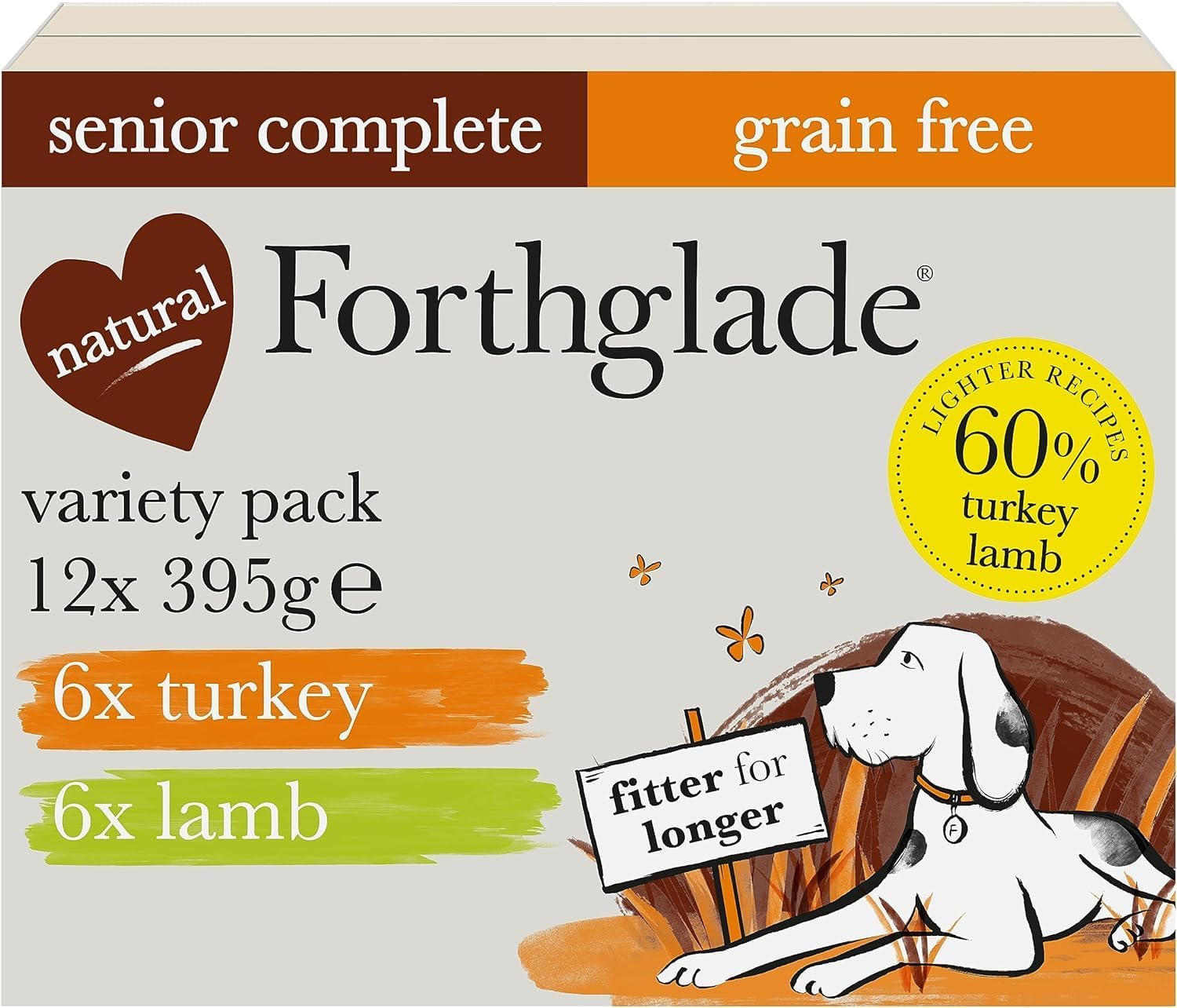 Forthglade Wet Dog Food Variety Pack (12 x 395g Trays) - Senior 7 Years+, Grain Free & Hypoallergenic Dog Food, Turkey & Lamb with Vegetables, Stomach Sensitive Meals with Natural Ingredients