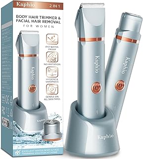 Electric Bikini Trimer Shaver Women: 2 in 1 IPX7 Waterproof Wet & Dry Use Body Hair Trimmer and Facial Hair Remover - Rechargeable Hair Removal Kit for Bikini Underarm Leg Arm Body Face