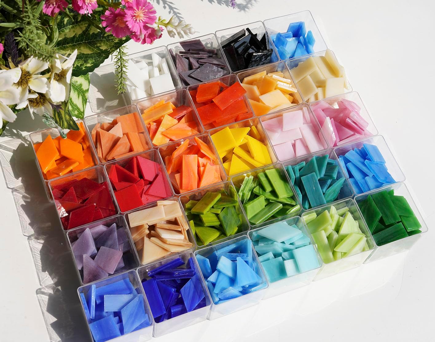 Lanyani Large Glass Tiles for Mosaic Crafts, 1.3 Pounds/250 Pieces Bright Opaque Stained Glass Tiles, Colorful Mosaic Tiles Pieces for Mosaic DIY Hobbies Home Decor, Versatile 4 Shapes Mixed