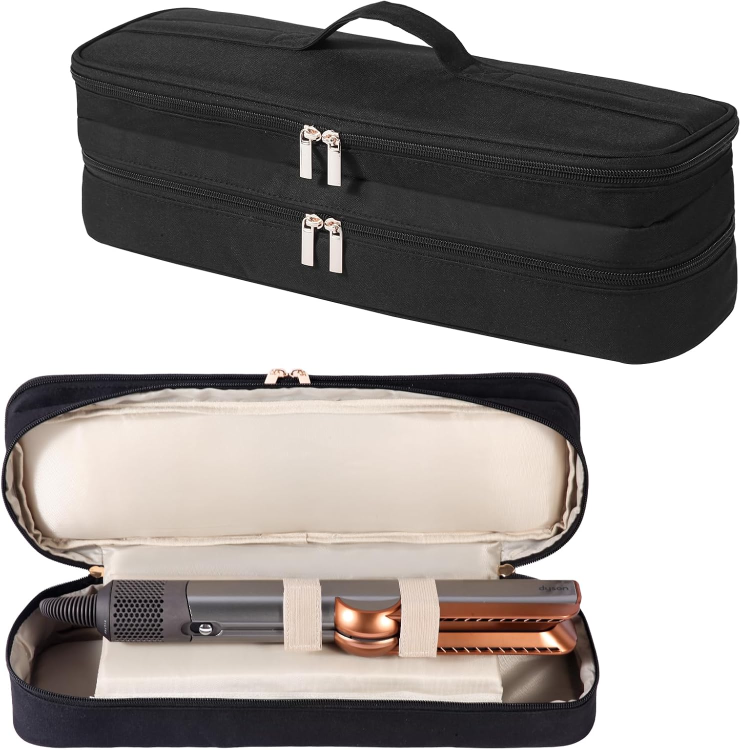 Double-Layer Carrying Case for Dyson Airstrait Straightener, Travel Case for Dyson Airstraight, Portable Storage Case for Dyson Airstrait/Corrale Hair Straightener (Black)