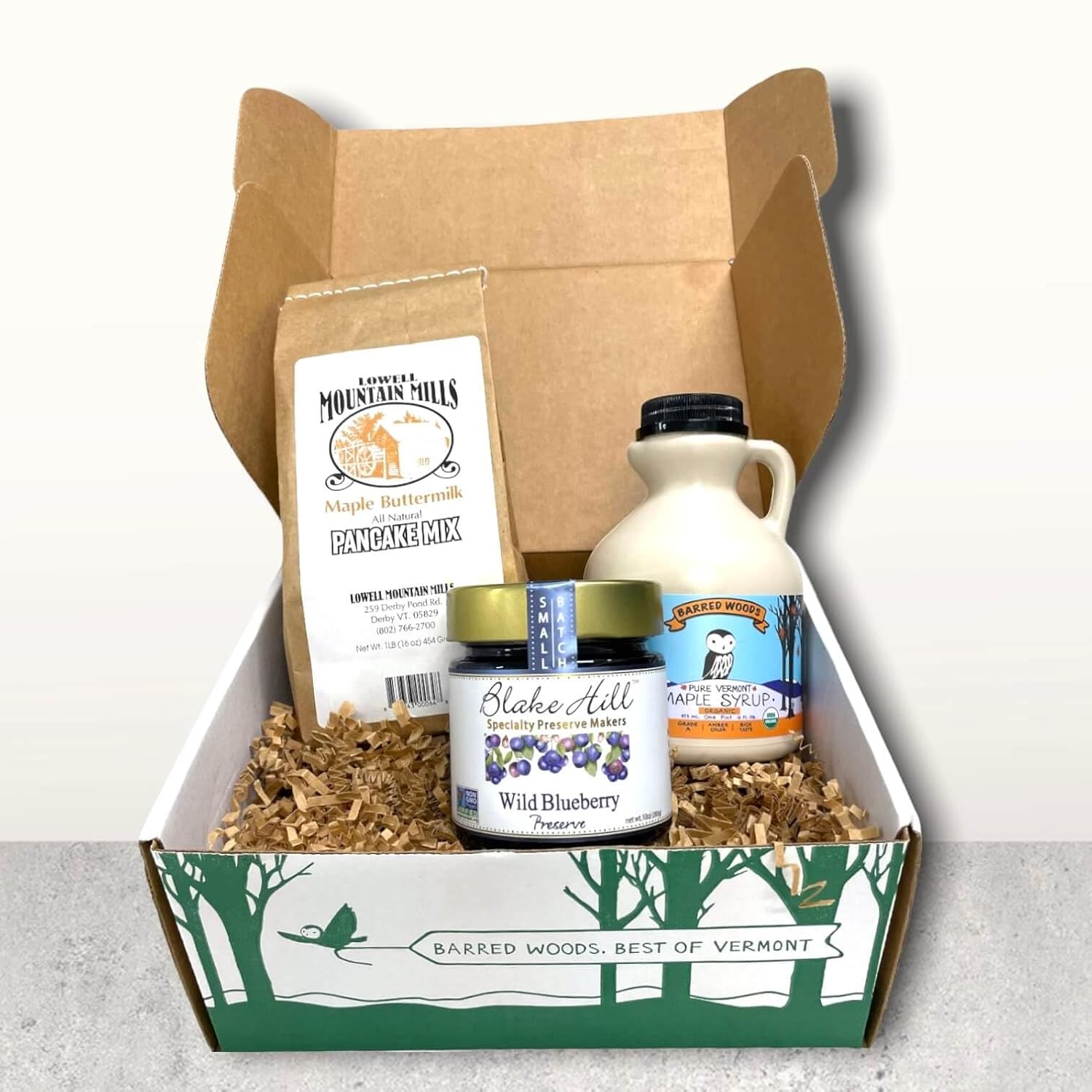 Taste of Vermont Gift Box with Maple Syrup, Pancake Mix, and Jar of Blake Hill Wild Blueberry Preserve