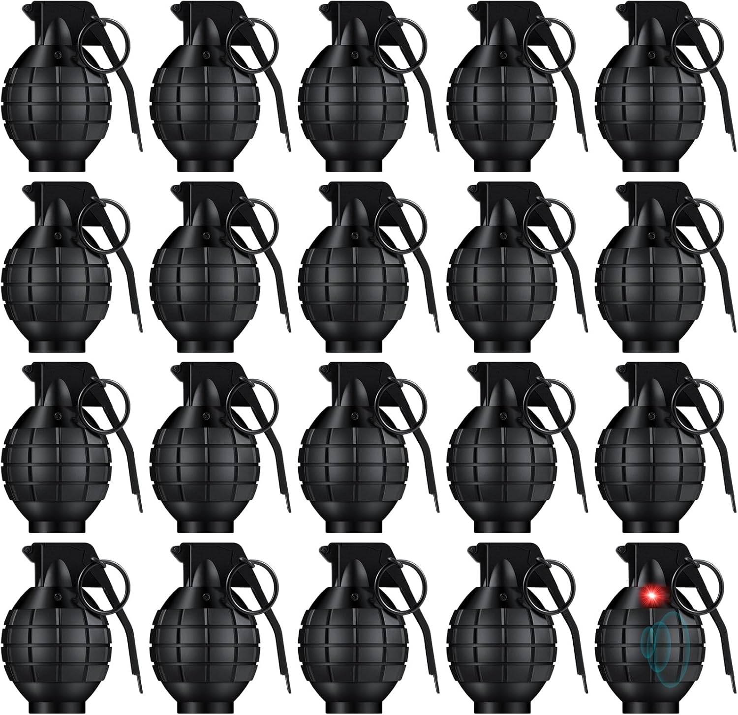 Sratte 20 Pcs Grenade Toy Plastic Hand Grenades with Realistic Sound Effects and Flashing Light Halloween Toy Grenades Fake Grenade Military Toys for Kids Pretend Army Role Play Prop(Black)