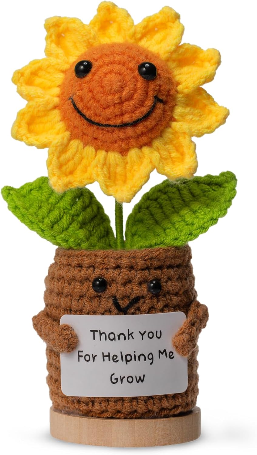 Thank You Gifts for Teacher Women, Crochet Sunflower Gifts Office Desk Decor, for Mothers Day Birthday Graduation for Teacher Coworkers Appreciation (Thank You Gift - D)