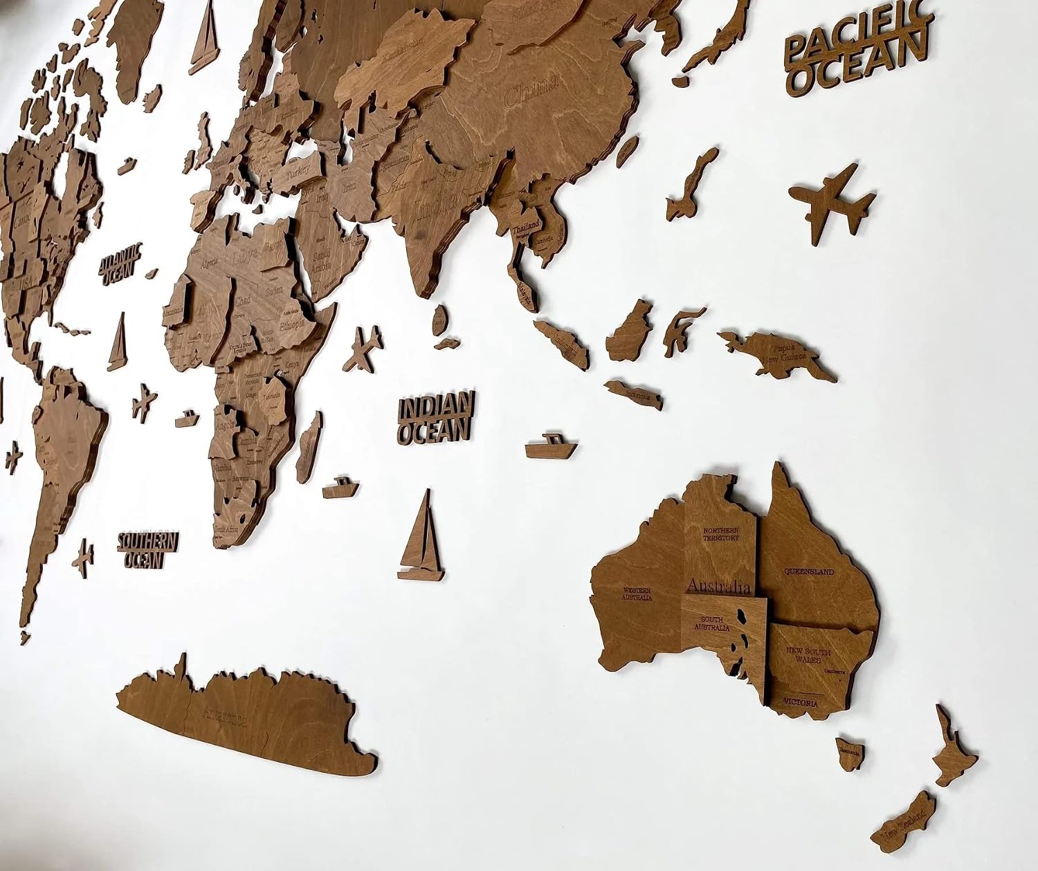 WoodLeo Wooden World Map 3D Art Large Wall Decor - Size (M, L, XL) Any Occasion Gift Idea - Wall Art For Home, Kitchen or Office (SIZE M, VENGE)