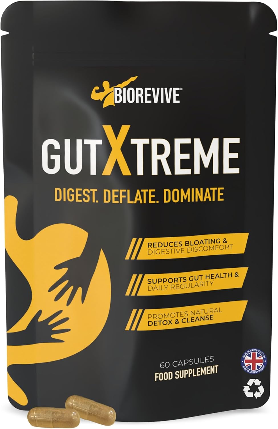 BioRevive Gut Xtreme – Advanced Gut Repair for Men & Women – Bloating Relief, Digestion Support & Gut Cleanse with Ginger, Dandelion, Fennel & Marshmallow – Reduces Water Retention & Soothes Gut Linin