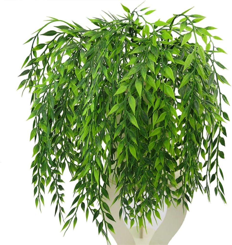 CATTREE Artificial Weeping Willow, Plastic Plants Greenery Leaves Fake Hanging Vine Faux Ivy Garland UV Resistant for Indoor Outdoor Garden Baskets Wedding Party Table Decor Decoration 4 Pack