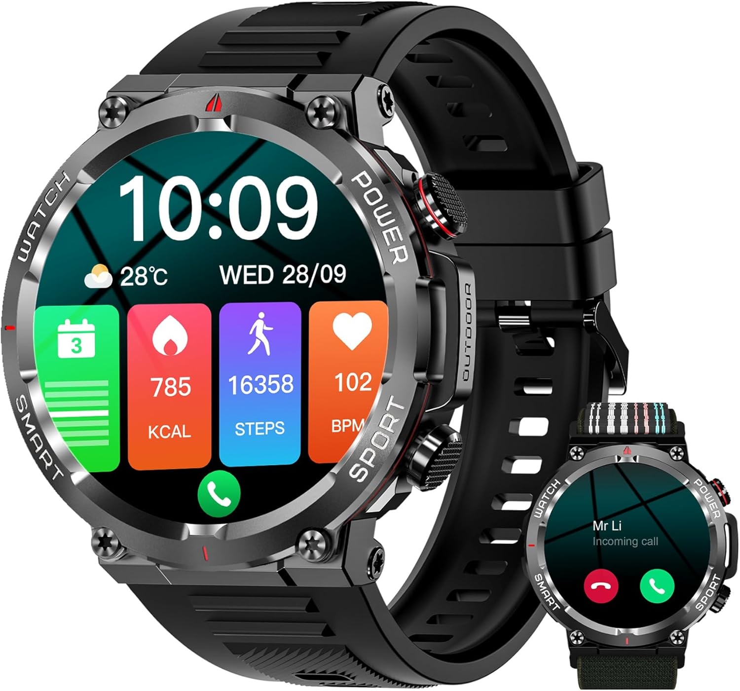 Military Smart Watch for Men(Answer/Make Calls), 1.39" HD Outdoor Smartwatch with Heart Rate/SpO2/ Sleep Monitor, 100+ Sports Modes Fitness Watch, IP68 Waterproof Step Counter Tracker for iOS Android
