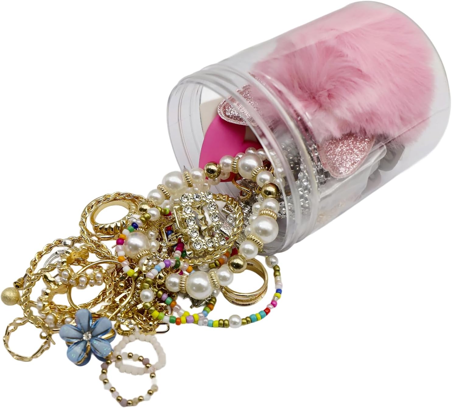 Mystery Jewelry Jar, 43-45Pcs Surprise Jewelry Box for Women,Jewerly Set With Necklace,Hoop Earrings,Stud Earrings, Rings, Kracelet,Keychain,Hair Clip Gift Set-Mystery Boxes Birthday Gift for Women