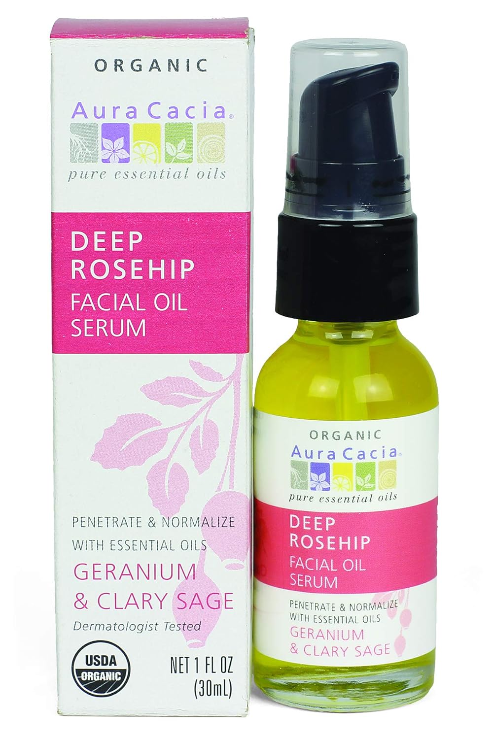 Aura Cacia Deep Rosehip Facial Oil Serum, 1 Fluid Ounce