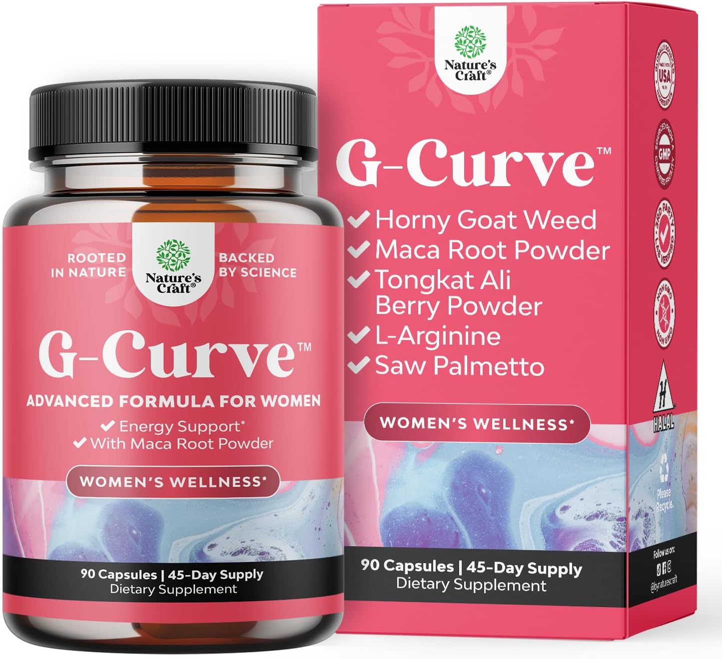 G-Curve Butt & Breast Enhancement Weight Gain Pills for Women - 90 Count | Herbal formula with horny goat weed, muira puama & maca root for butt growth and breast enhancement support