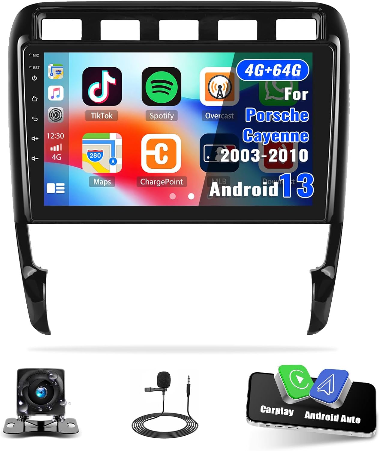 [4G+64G] Android 13 Car Stereo for Porsche Cayenne 2003-2010 with Wireless CarPlay Android Auto,9" Touchscreen Car Radio with Mirror Link Voice Control WiFi/GPS,Bluetooth,FM/RDS,SWC+Backup Camera