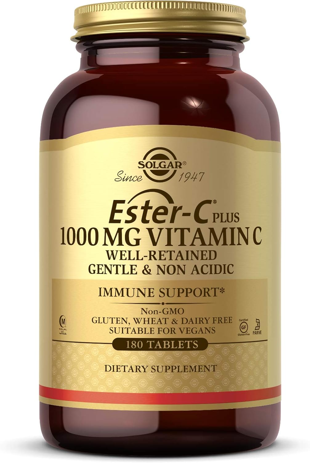 Solgar Ester-C 1000mg Vitamin C Tablets - Gentle, Non-Acidic, Antioxidant Support - 180 Vegan Tablets