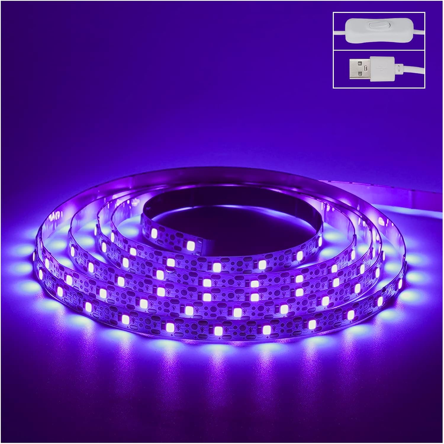 UV Black Light LED Strips, 6.6ft/2M UV Light, 120 Lamp Beads, USB Cable 1.5m LED Black Light Strip, DC5V 10W Flexible Blacklight strip lights, UV Light Strip for Indoor, TV Decor, Party, Halloween