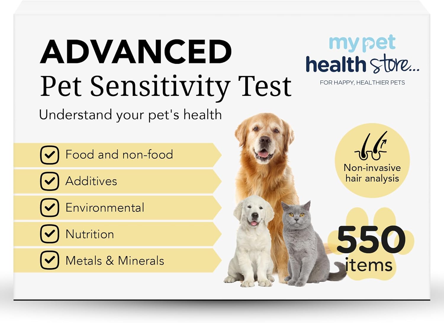 My Pet Health Store Advanced Allergen Test - At-Home Pet Allergy Test | 550 Items | Quick Results | Non-Invasive Hair Collection | Food, Environment, Nutrient & Mineral Analysis | All Breeds & Ages