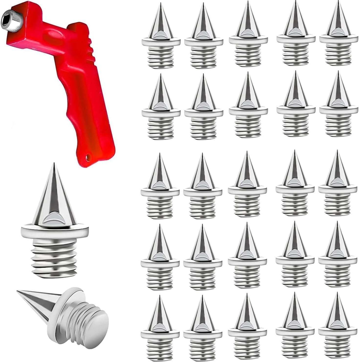 20 Pcs 6mm Track Spikes,Stainless Steel Running Athletics Sprinting Spikes for Running Shoes,With Wrench Track Replacement Cricket for Sports Field Sprint Country Competition Training,0.25Inch Silver