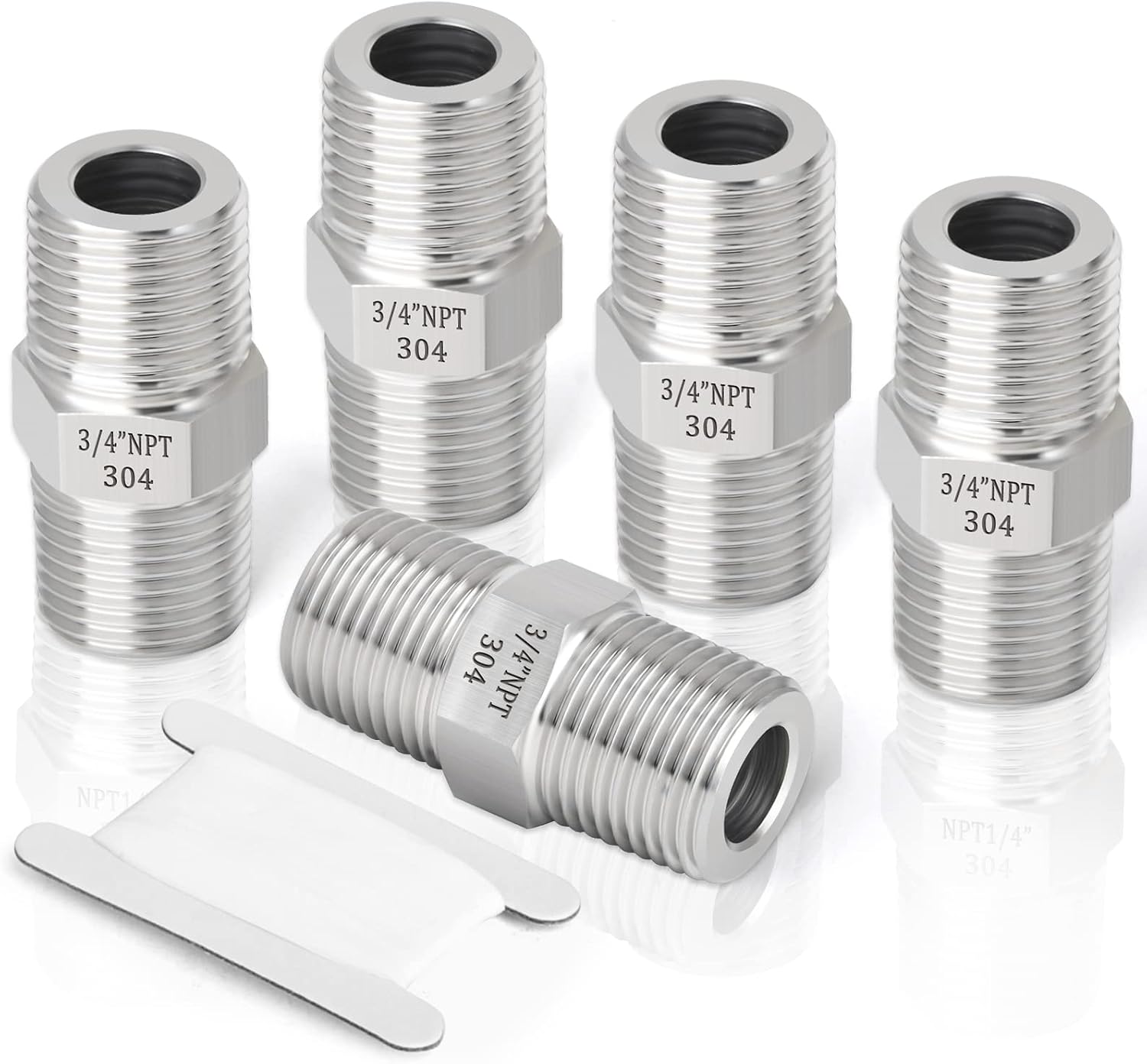 5PCS 304 Stainless Steel Hex Nipple, Pipe Fitting 3/4-Inch Male Pipe x 3/4-Inch Male Pipe