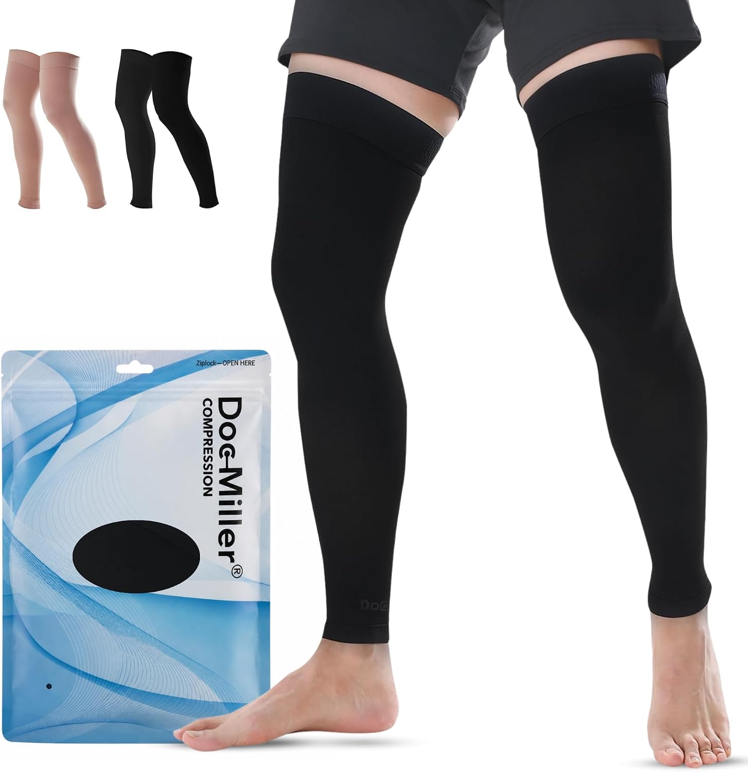 Doc Miller Thigh High Compression Socks 15-20 mmHg for Women & Men, 1 Pair