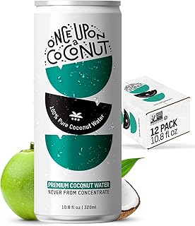 Once Upon a Coconut 100% Pure Coconut Water - Low Calorie All-Natural Drink with Electrolytes - No Added Sugar or Sweeteners - Non-GMO - Gluten-Free - Pack of 12 Cans (each 10.8 fl oz)