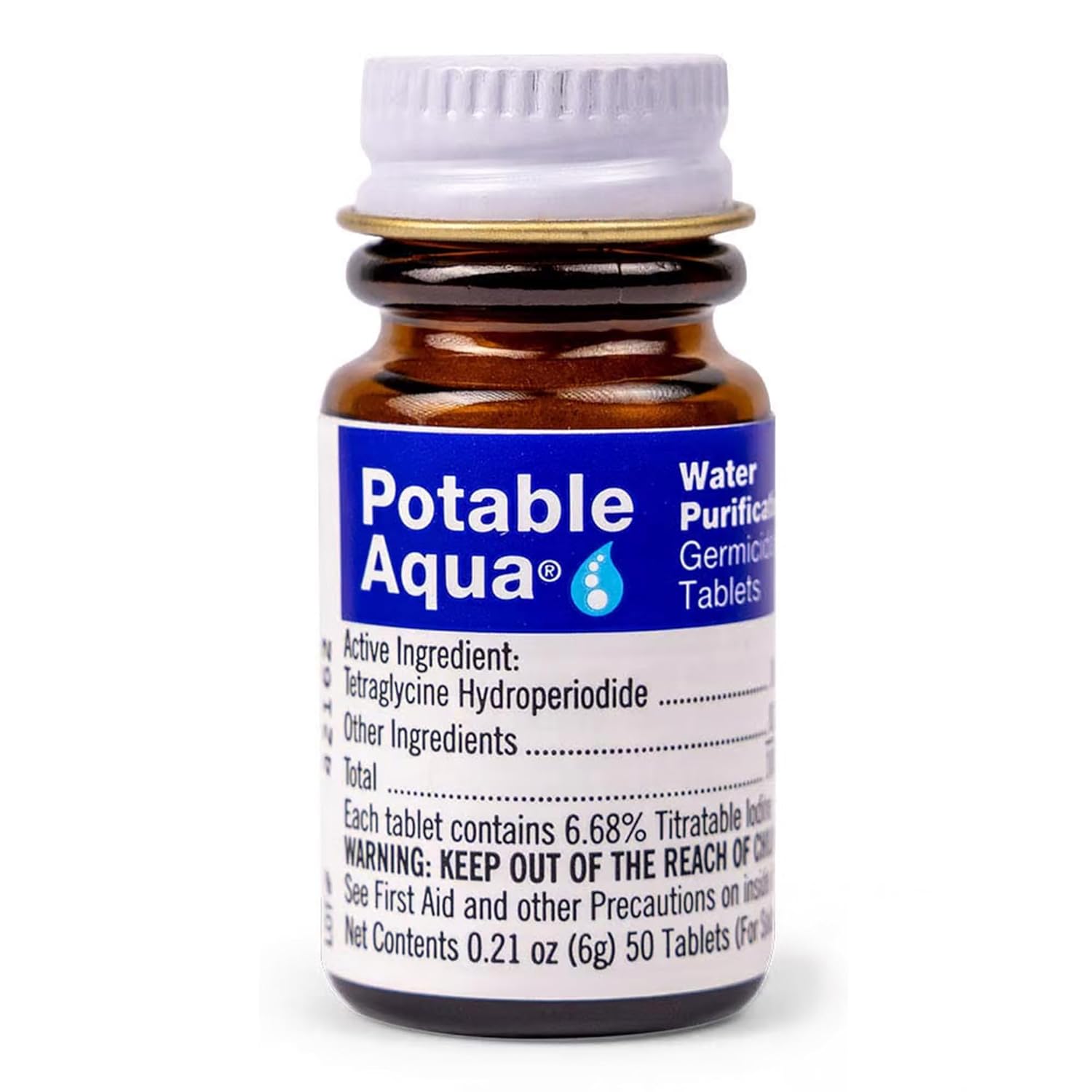 Potable Aqua Water Purification Treatment - Portable Drinking Water Treatment for Camping, Emergency Preparedness, Hurricanes, Storms, Survival, and Travel (50 Tablets), Black, single pack
