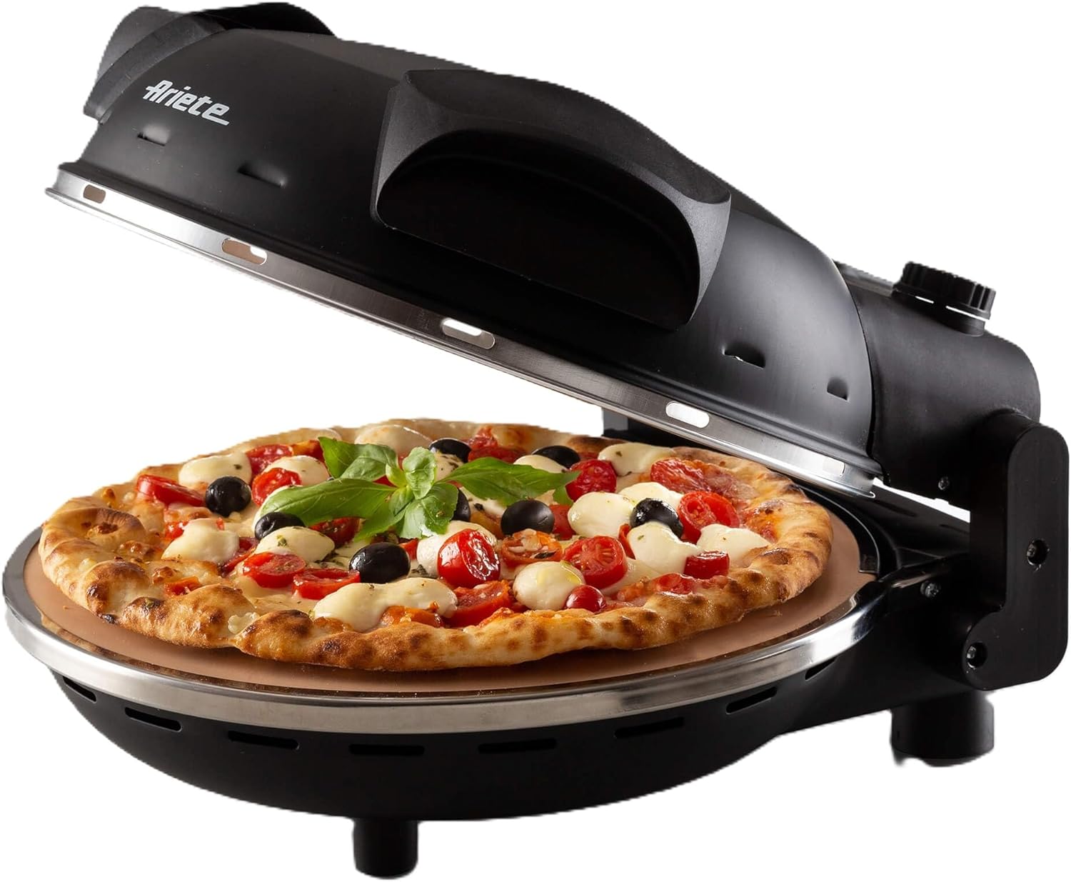Ariete 917 Pizza in 4 Minutes Multi-use Pizza Oven 1200W Non-Stick Fireclay Stone Max Temperature 400°C 5 Cooking Levels, Includes 2 wooden pallets - Black