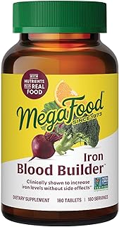 MegaFood Blood Builder - Iron Supplement Clinically Shown to Increase Iron Levels without Side Effects - Iron Supplement for Women with Vitamin C, Vitamin B12 and Folic Acid - Vegan - 180 Tabs