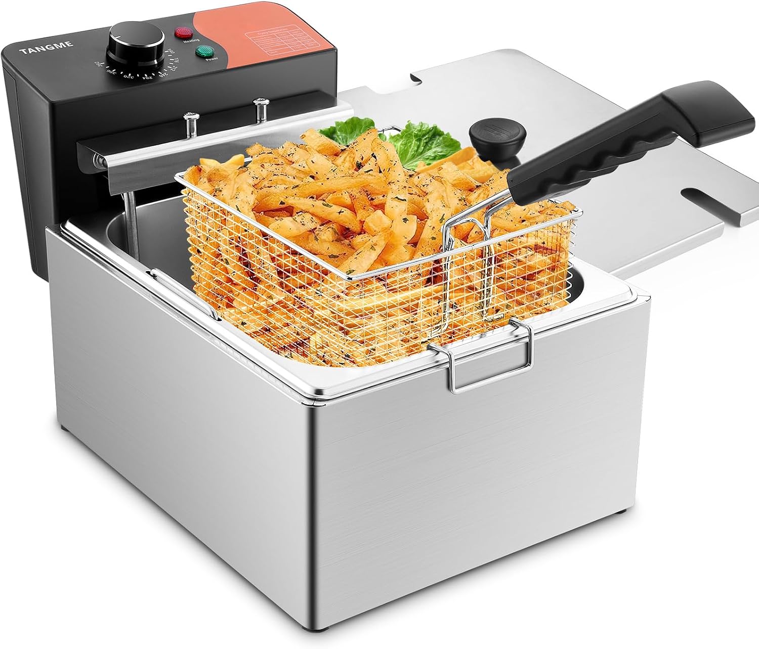 TANGME Commercial Deep Fryer, 2500W Electric Countertop Fryer 10L with 6L Baskets Stainless Steel Oil Fryer with Temperature Limiter for Home Kitchen and Restaurant
