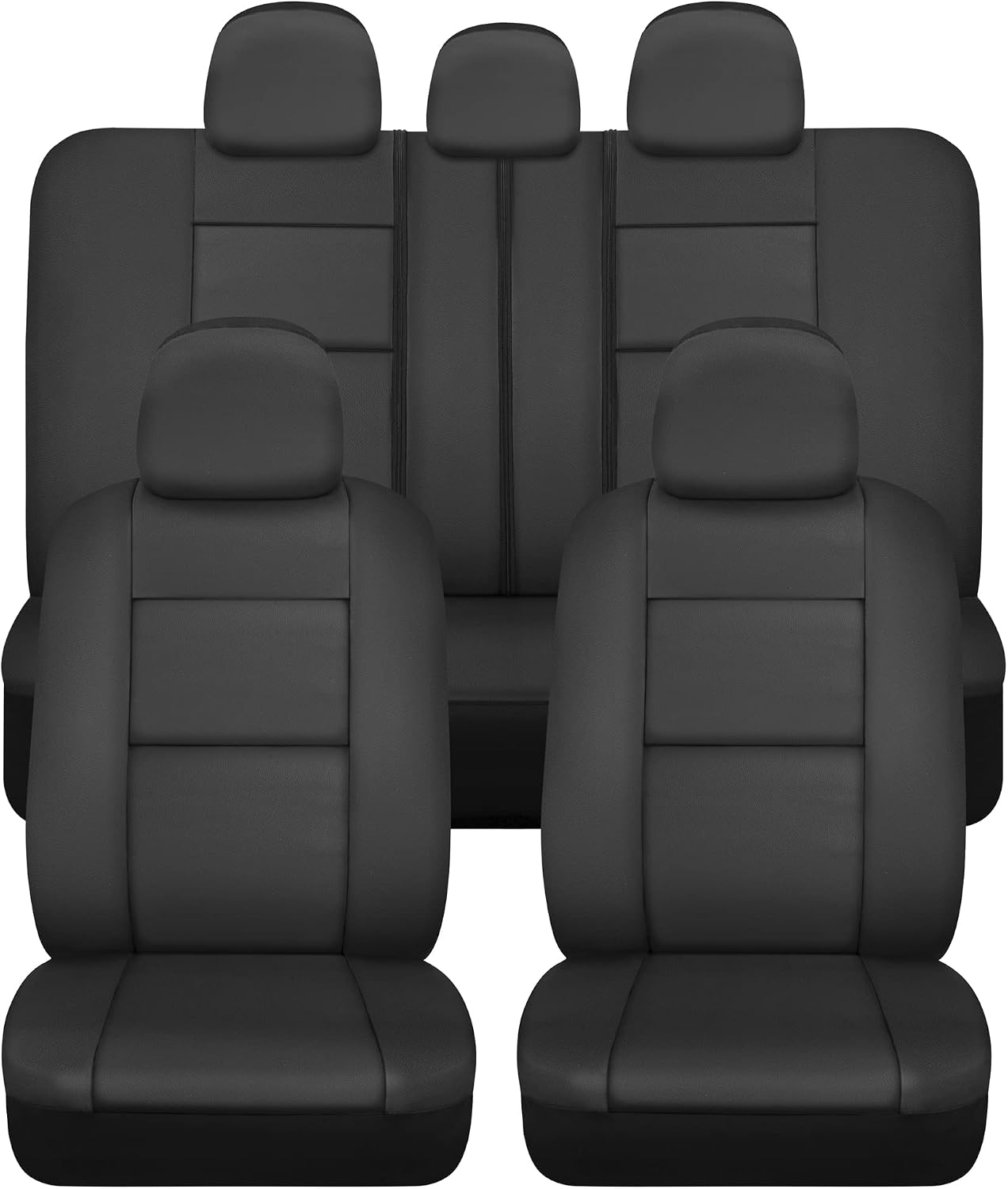 BDk Faux Leather Car Seat Cover Full Set - Front & Rear Split Bench Black Seat Covers For SUV & Truck Seat Covers, Airbag Compatible - Interior Protective Seat Covers for Car Seats & Car Accessories