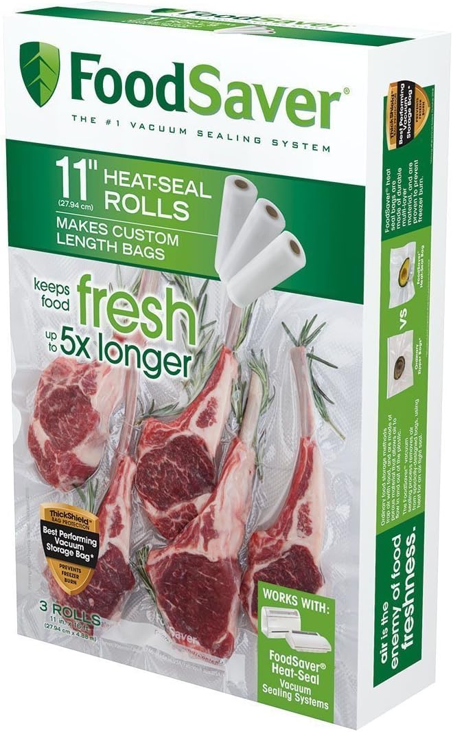 FoodSaver Custom Fit Vacuum Sealer Bags, Airtight Food Storage and Sous Vide Rolls, BPA-Free, 11 x 16' , 3 Count ( Pack of 1)