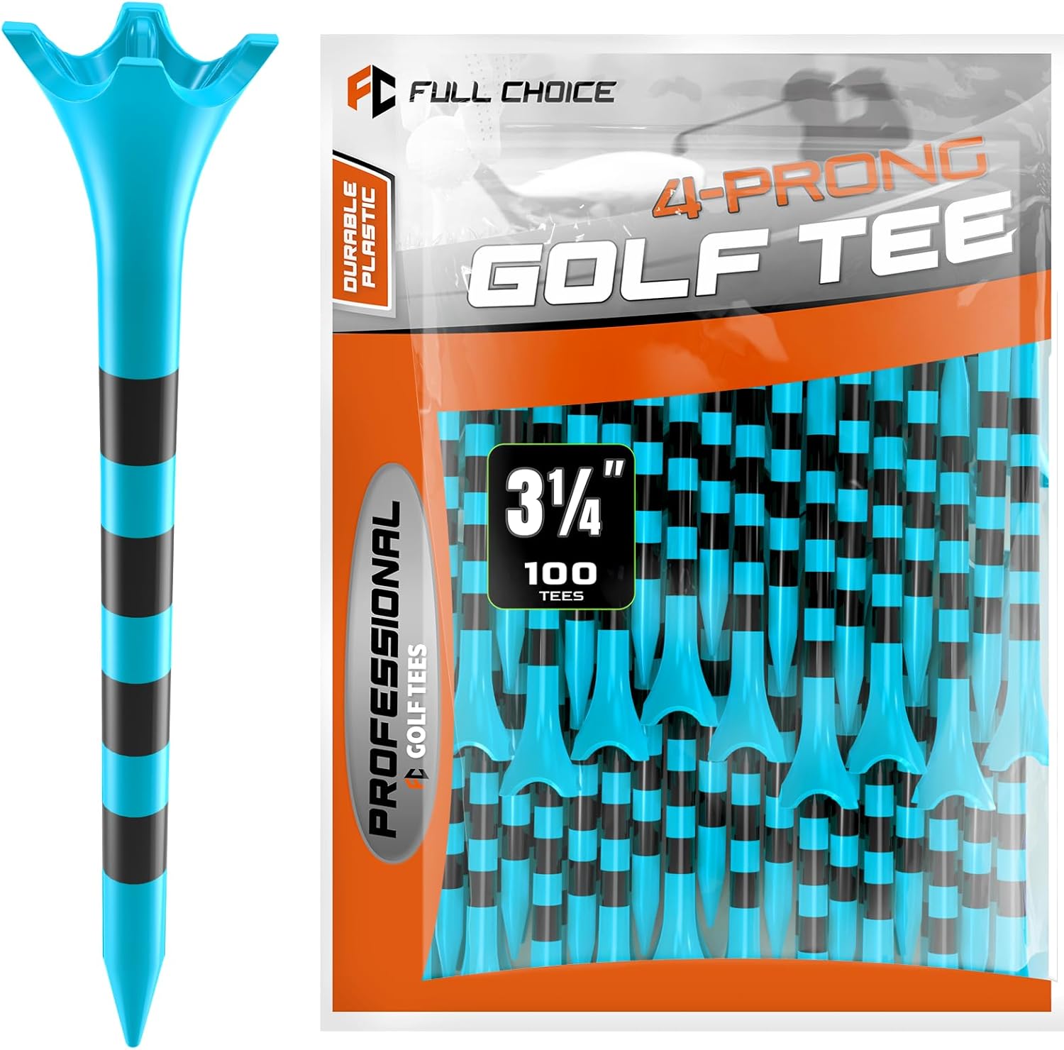 Professional Plastic Golf Tees 100 or 50 Pack (3-1/4" or 2-3/4"), Enhanced Durability & Stability, Engineered to Minimize Friction and Side Spin
