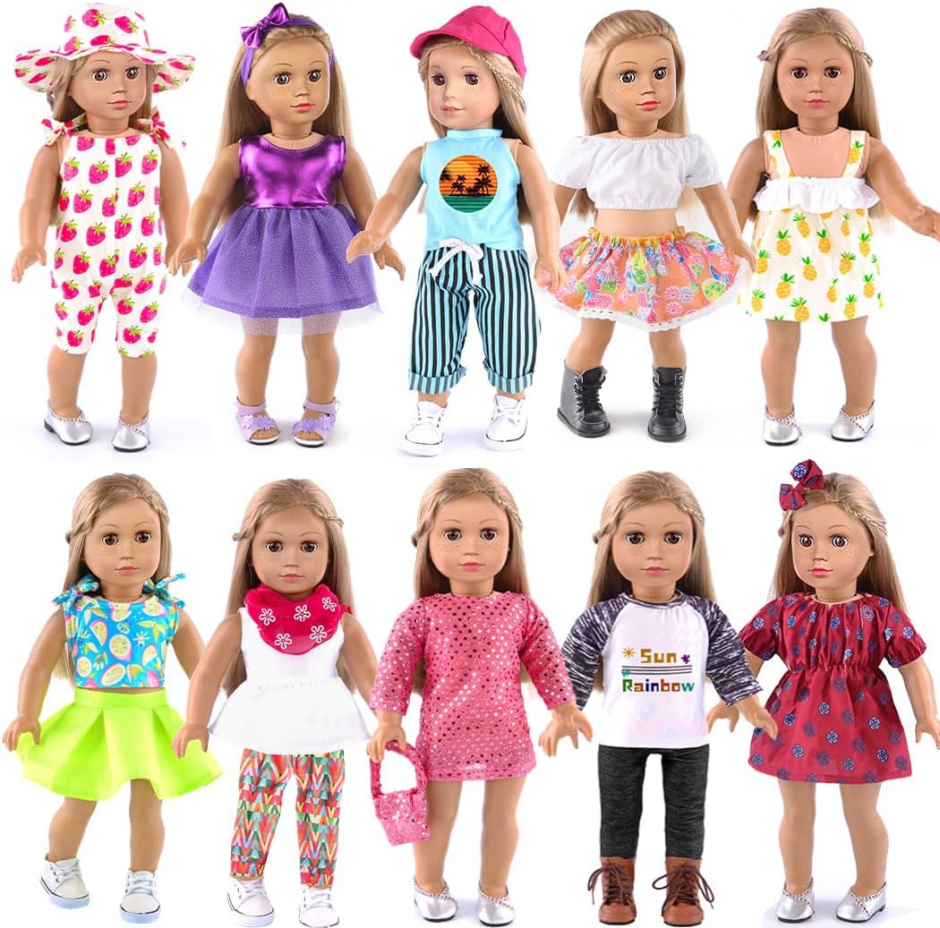 ebuddy 10 Sets 18 Inch Doll Clothes and Accessories - Fashion Outfits Fit for 18 inch Dolls 18 Inch Doll