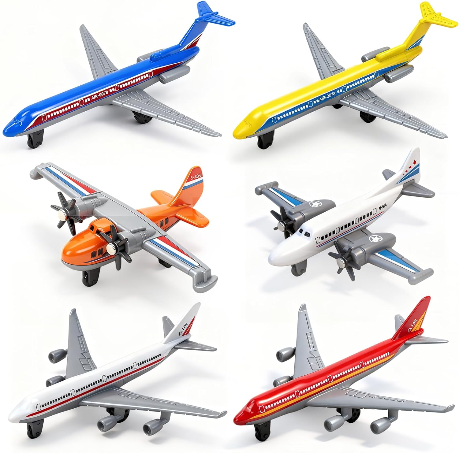 Toy Airplane 6 Pack, Diecast Airplane Toy for Boys Age 3 4-7 8-12