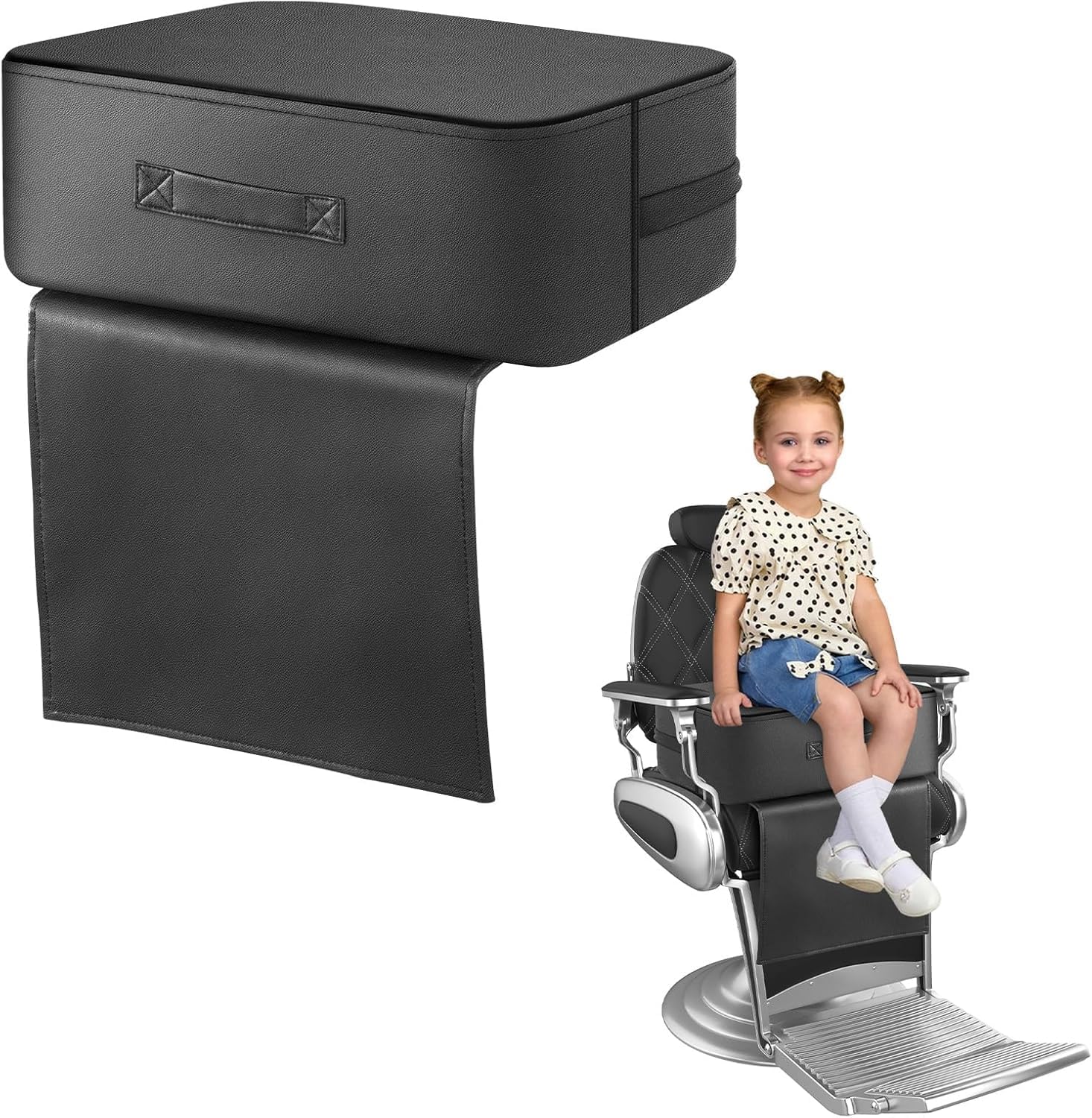 TOTIDYH Salon Chair Booster Seat for Kids, Leather Barber Chair Child Booster Seat Cushion Salon Chairs for Hairdressing with Handle for Kids Hair Cutting Beauty Spa Barber Equipment