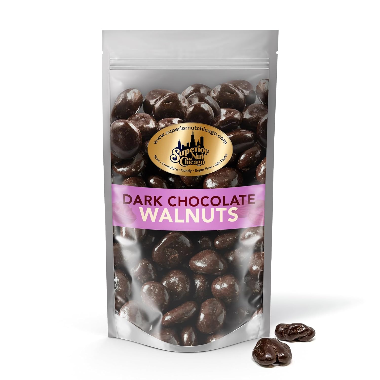Superior Nut Chicago Dark Chocolate Covered Walnuts - Gourmet Crunchy Walnuts, Rich Omega-3s & Antioxidants - Resealable 2 lb Bag