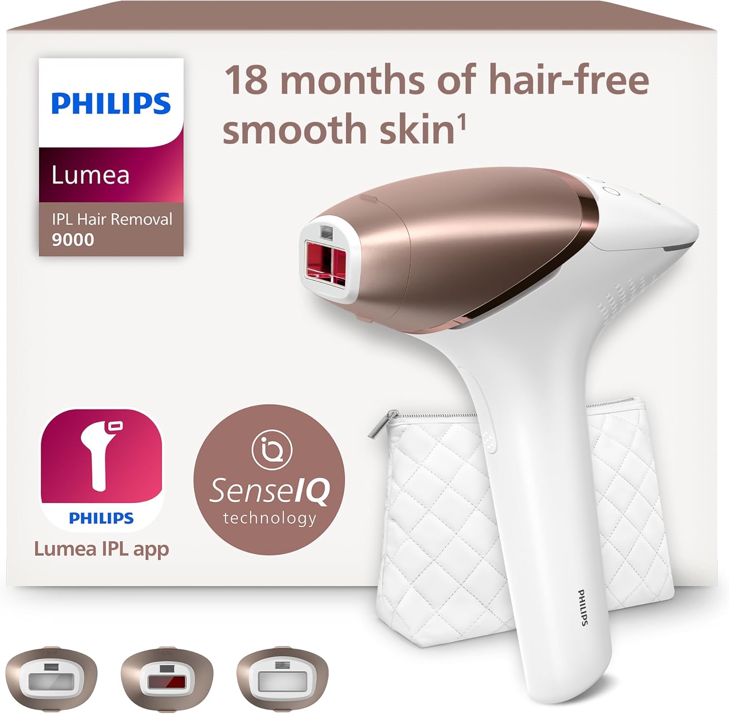 Philips Lumea IPL Hair Removal 9000 Series - Hair Removal Device with SenseIQ Technology, 3 Attachments for Body, Face, and Precision, Cordless Use (Model BRI955/00)