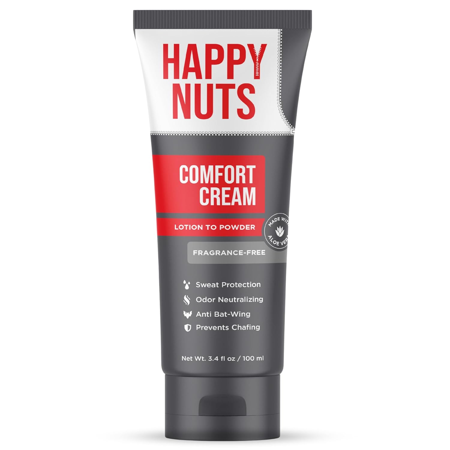 HAPPY NUTS Comfort Cream Deodorant For Men: Anti-Chafing Sweat Defense, Odor Control, Aluminum-Free Mens Deodorant & Hygiene Products for Men's Private Parts 3.4 Fl Oz, Fragrance-Free