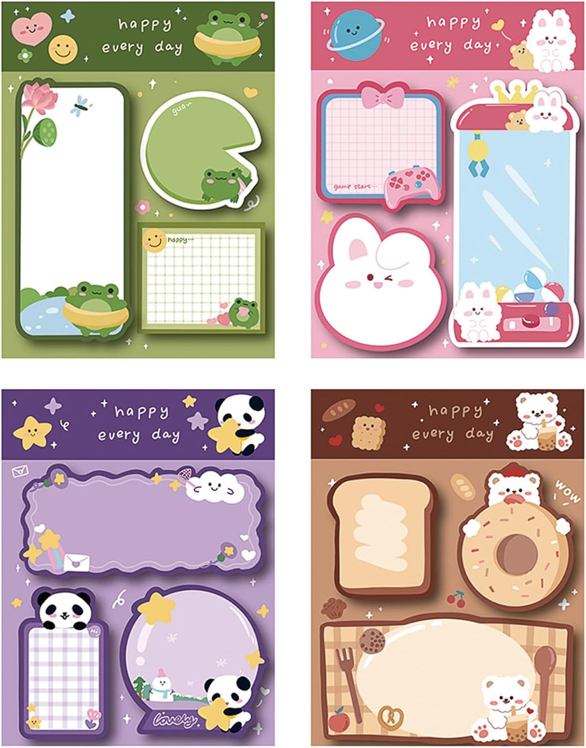4 Pack Cute Sticky Notes Cartoon Animal Sticky Memo Pads Kawaii Small Self-Stick Memo Note Pad Office School Supplies (Cartoon-1)