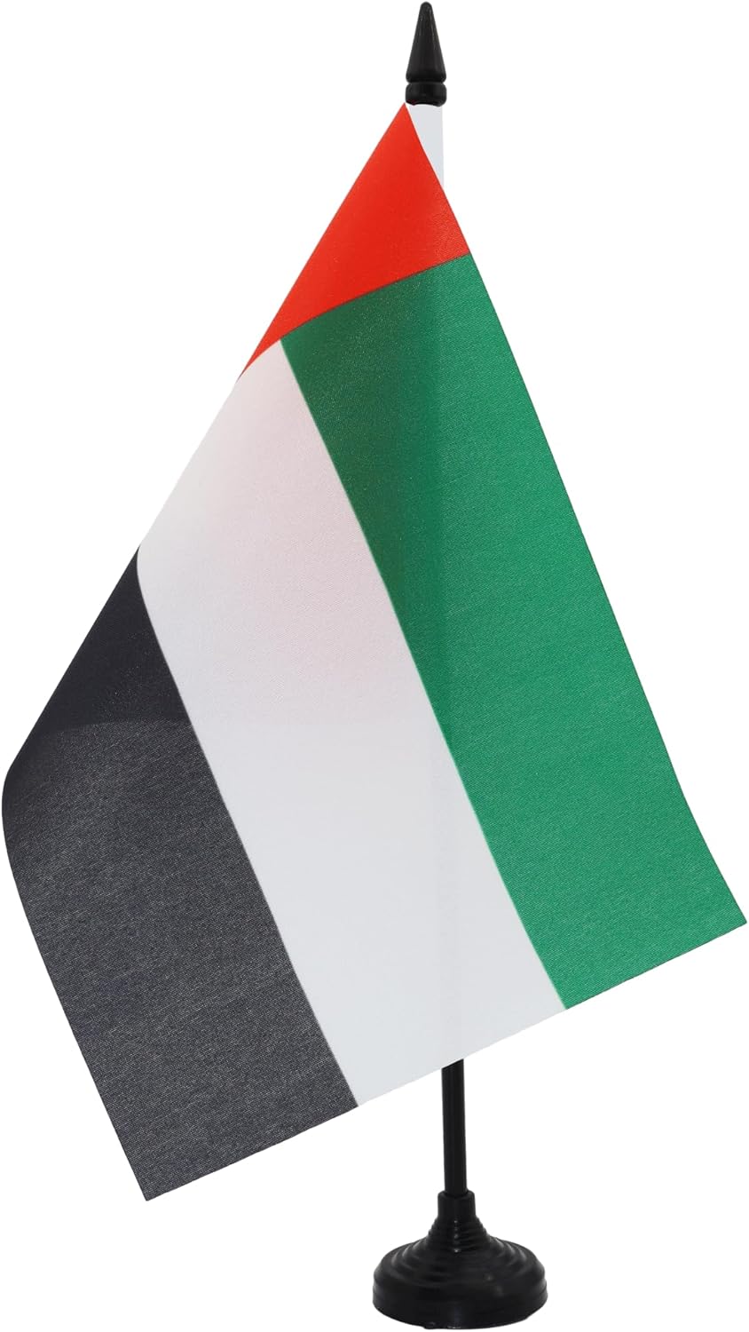 United Arab Emirates Table Flag 5'' x 8'' - Emirati Desk Flag 21 x 14 cm - Black plastic stick and base - AZ FLAG