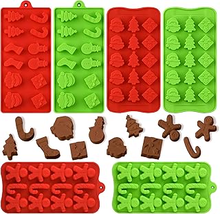 Actvty Christmas Chocolate Molds, Silicone Candy Molds, 6 Packs Santa Clause Snowman Gingerbread Man Shape Xmas Theme Baking Molds for Chocolate, Candy, Gummy, Jello, Wax Melts, Party Decor