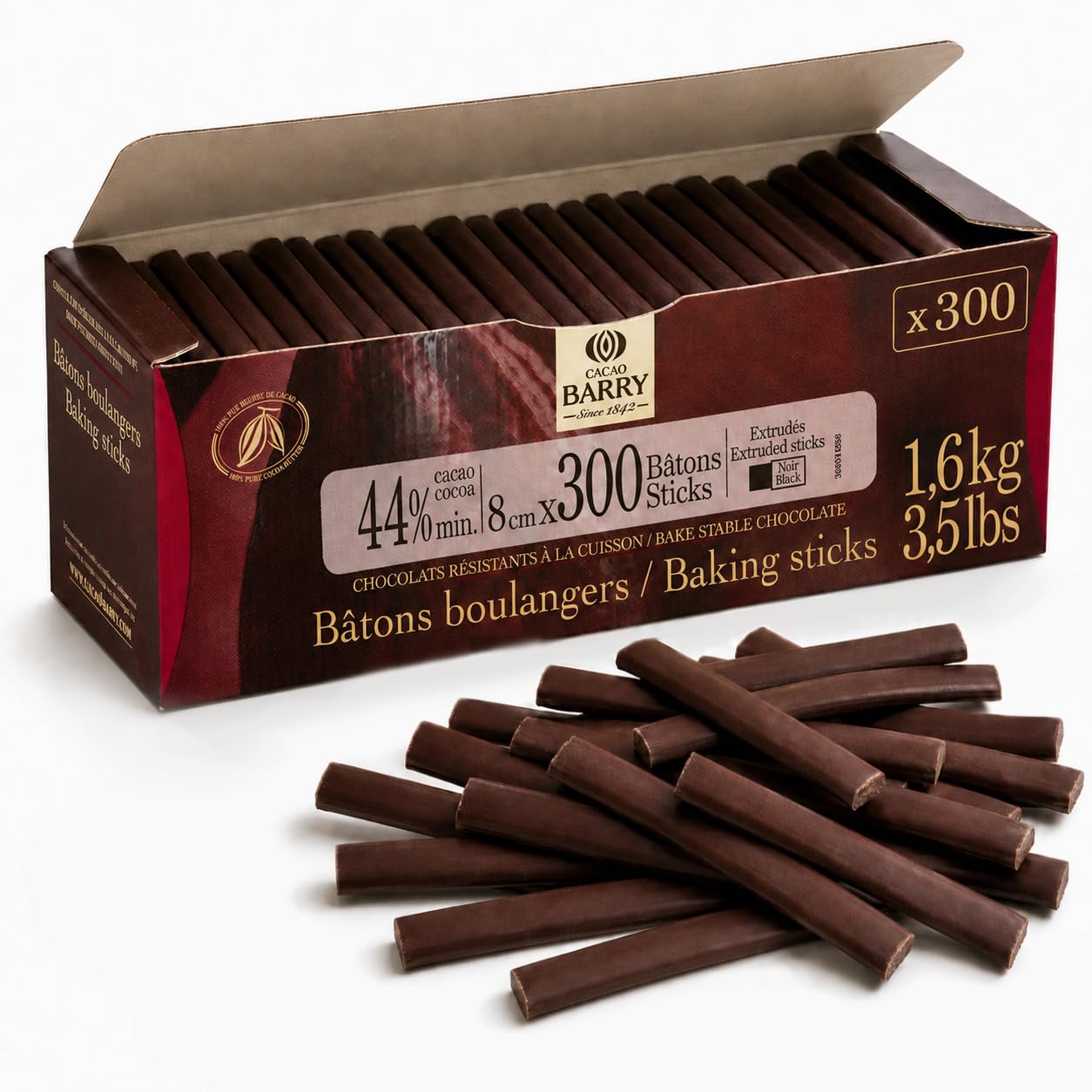 Cacao Barry Semi-Sweet Extruded Sticks 1.6kg Box (300ct)