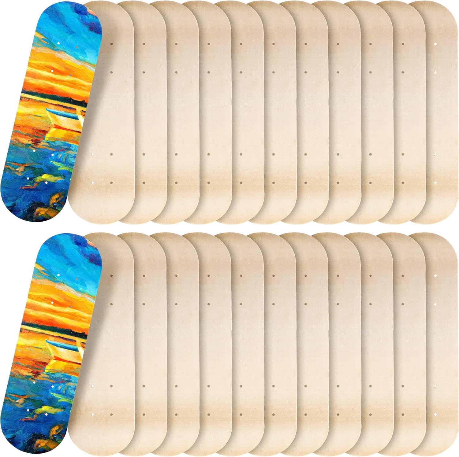 Meooeck Blank Skateboard Wooden Decks Bulk Beginner Kid Mini Maple Skateboard 17 x 5 Inch 7 Ply Double Tail Skate Light Decks for Painting Replacement Decoration